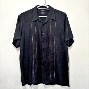 Haggar Mens Coastal Black Linen Button Up Shirt XXL Capsule Minimalist Preppy